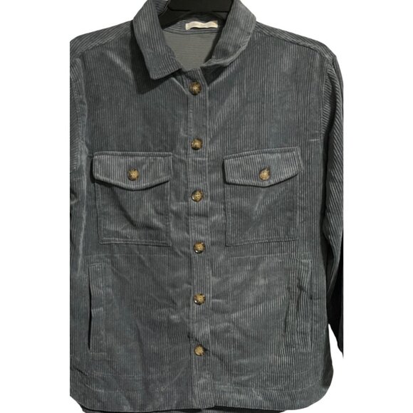 Sugar Rain Womens Blue Corduroy Shacket Size L Button Up Lightweight Casual - Picture 7 of 8